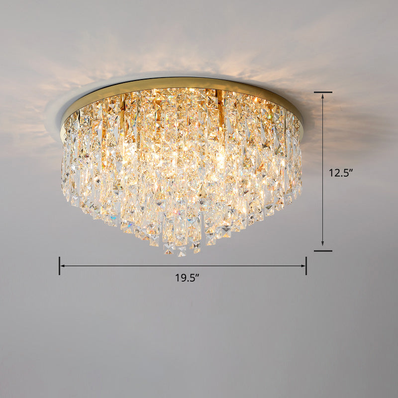 Round Beveled K9 Crystal Ceiling Lamp Modernism Flush Mounted Light for Living Room Gold 19.5" Clearhalo 'Ceiling Lights' 'Close To Ceiling Lights' 'Close to ceiling' 'Flush mount' Lighting' 2336138