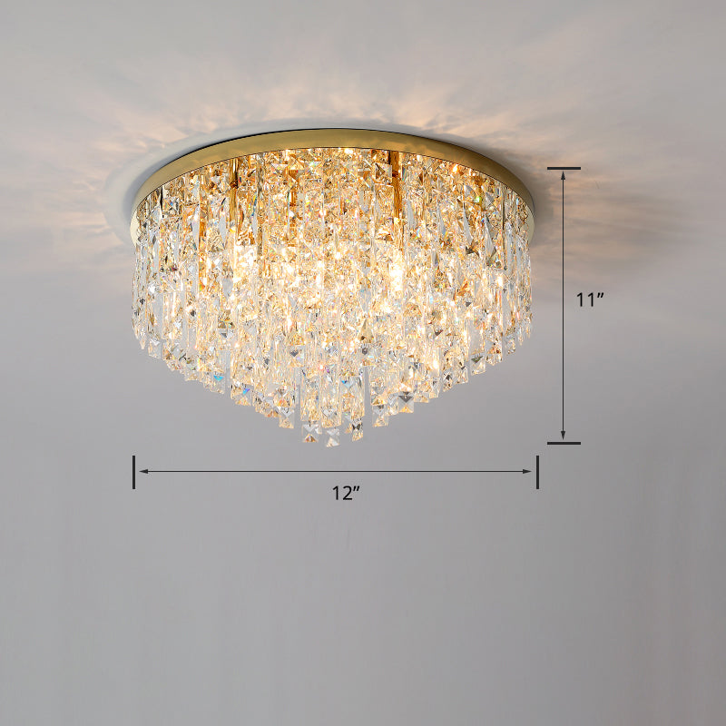 Round Beveled K9 Crystal Ceiling Lamp Modernism Flush Mounted Light for Living Room Gold 12" Clearhalo 'Ceiling Lights' 'Close To Ceiling Lights' 'Close to ceiling' 'Flush mount' Lighting' 2336140