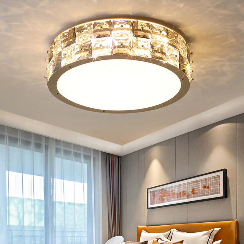 Minimalism Drum Ceiling Mount Fixture Clear Crystal Block Bedroom LED Flush Mount Light Clearhalo 'Ceiling Lights' 'Close To Ceiling Lights' 'Close to ceiling' 'Flush mount' Lighting' 2336176