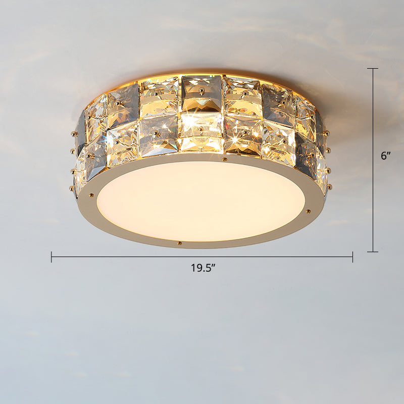 Minimalism Drum Ceiling Mount Fixture Clear Crystal Block Bedroom LED Flush Mount Light Clear 19.5" Clearhalo 'Ceiling Lights' 'Close To Ceiling Lights' 'Close to ceiling' 'Flush mount' Lighting' 2336177