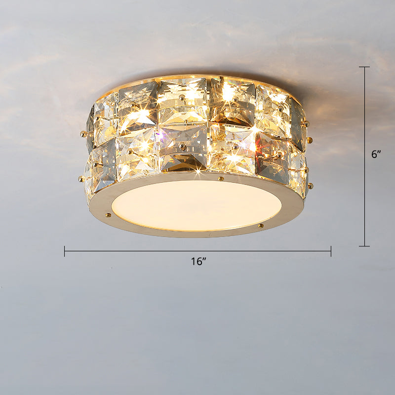 Minimalism Drum Ceiling Mount Fixture Clear Crystal Block Bedroom LED Flush Mount Light Clear 16" Clearhalo 'Ceiling Lights' 'Close To Ceiling Lights' 'Close to ceiling' 'Flush mount' Lighting' 2336180