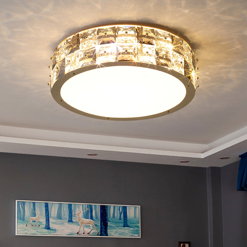 Minimalism Drum Ceiling Mount Fixture Clear Crystal Block Bedroom LED Flush Mount Light Clearhalo 'Ceiling Lights' 'Close To Ceiling Lights' 'Close to ceiling' 'Flush mount' Lighting' 2336181