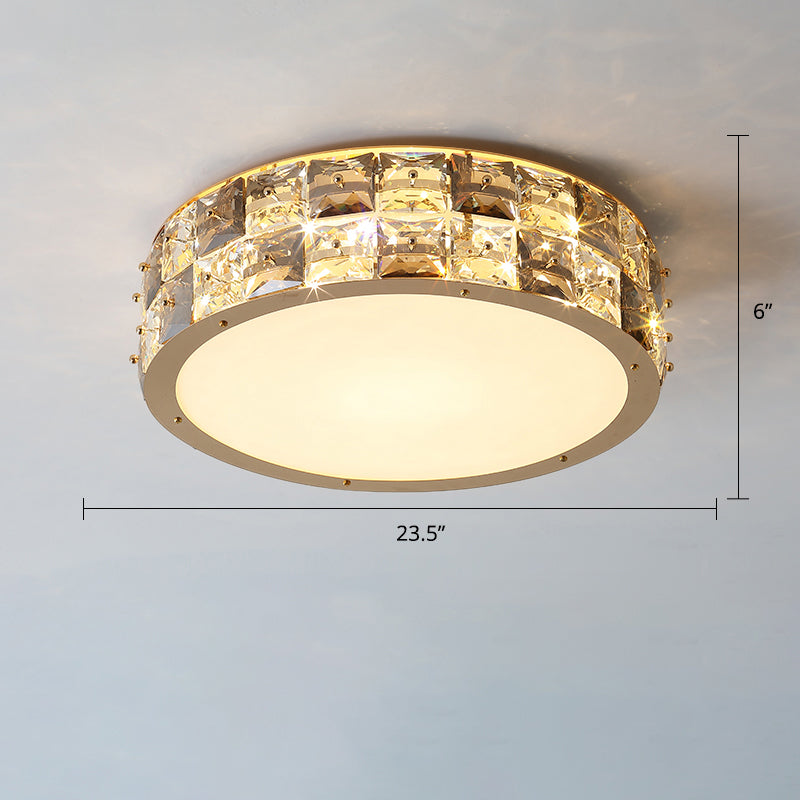 Minimalism Drum Ceiling Mount Fixture Clear Crystal Block Bedroom LED Flush Mount Light Clear 23.5" Clearhalo 'Ceiling Lights' 'Close To Ceiling Lights' 'Close to ceiling' 'Flush mount' Lighting' 2336182
