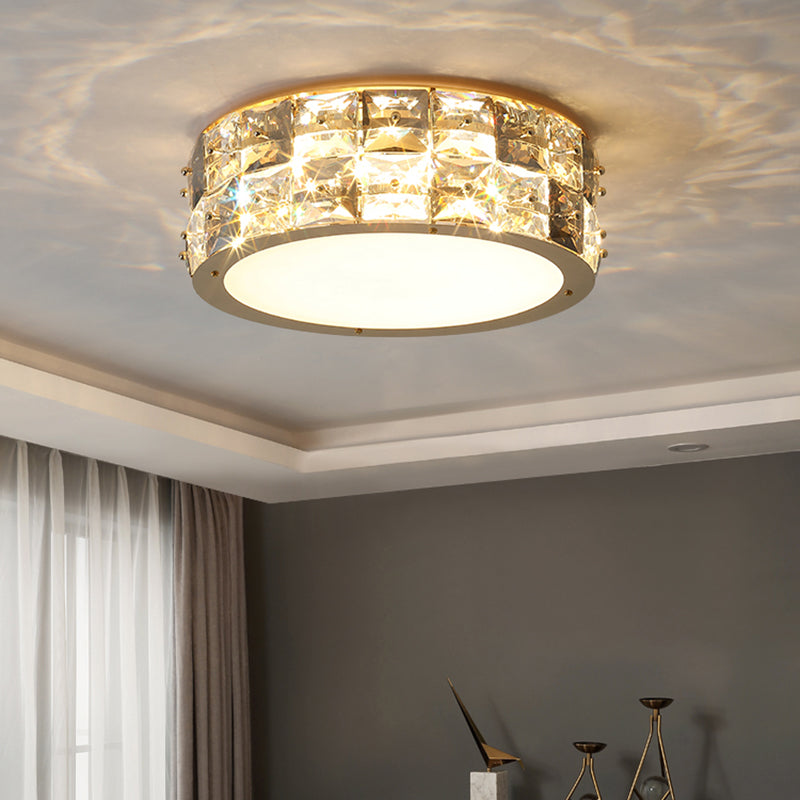 Minimalism Drum Ceiling Mount Fixture Clear Crystal Block Bedroom LED Flush Mount Light Clearhalo 'Ceiling Lights' 'Close To Ceiling Lights' 'Close to ceiling' 'Flush mount' Lighting' 2336183