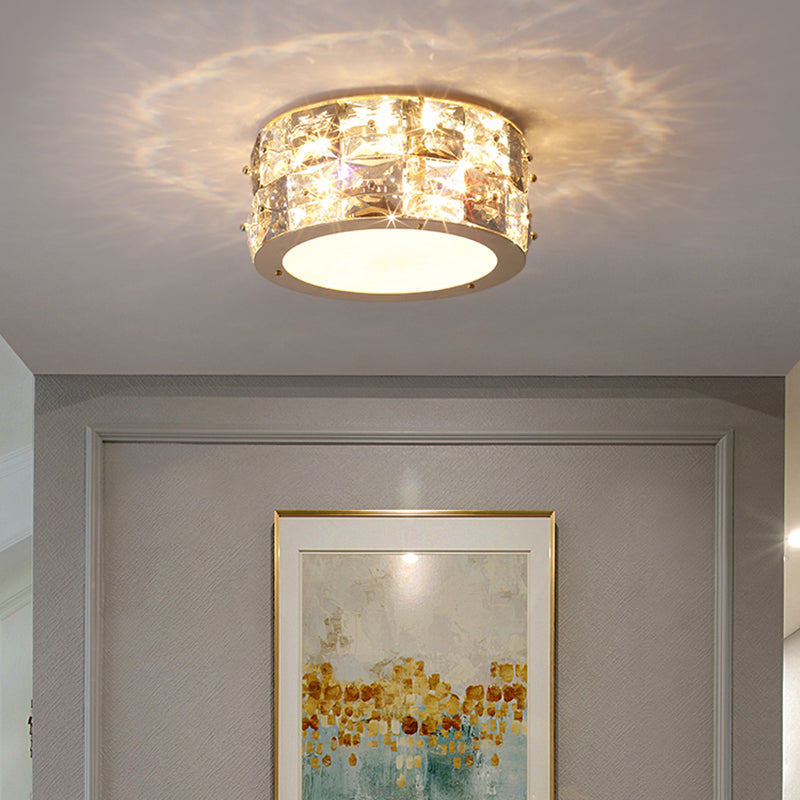 Minimalism Drum Ceiling Mount Fixture Clear Crystal Block Bedroom LED Flush Mount Light Clearhalo 'Ceiling Lights' 'Close To Ceiling Lights' 'Close to ceiling' 'Flush mount' Lighting' 2336184
