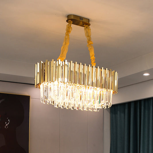 Layered Dining Room Ceiling Mount Chandelier Prismatic Crystal Modern Semi Flush Light in Gold Clearhalo 'Ceiling Lights' 'Close To Ceiling Lights' 'Close to ceiling' 'Semi-flushmount' Lighting' 2336185