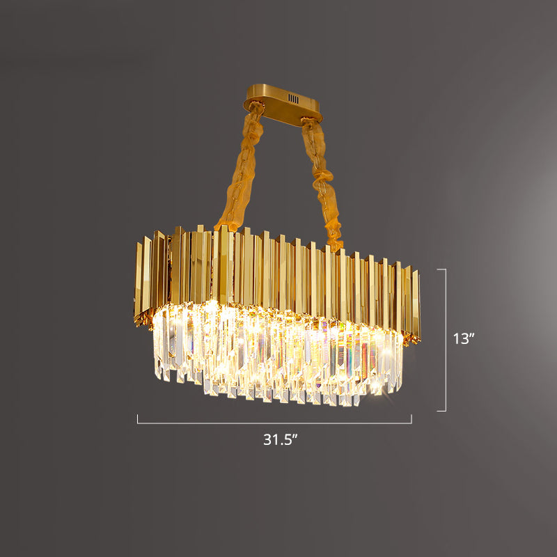Layered Dining Room Ceiling Mount Chandelier Prismatic Crystal Modern Semi Flush Light in Gold Gold 31.5" Clearhalo 'Ceiling Lights' 'Close To Ceiling Lights' 'Close to ceiling' 'Semi-flushmount' Lighting' 2336186