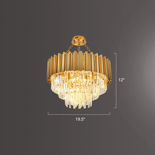 Layered Dining Room Ceiling Mount Chandelier Prismatic Crystal Modern Semi Flush Light in Gold Gold 19.5" Clearhalo 'Ceiling Lights' 'Close To Ceiling Lights' 'Close to ceiling' 'Semi-flushmount' Lighting' 2336188