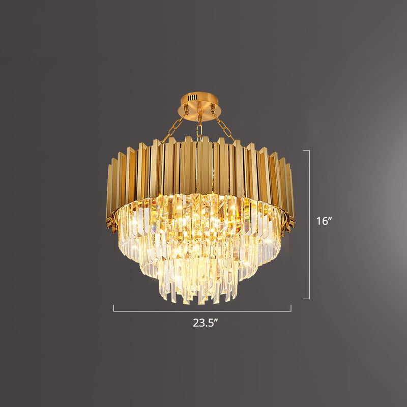 Layered Dining Room Ceiling Mount Chandelier Prismatic Crystal Modern Semi Flush Light in Gold Gold 23.5" Clearhalo 'Ceiling Lights' 'Close To Ceiling Lights' 'Close to ceiling' 'Semi-flushmount' Lighting' 2336189