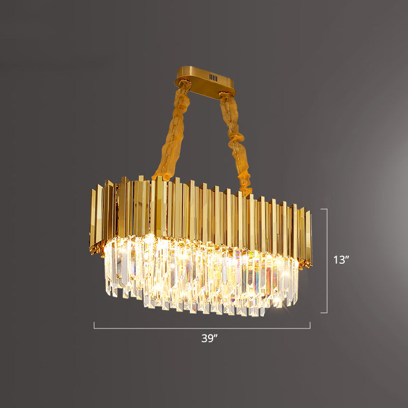 Layered Dining Room Ceiling Mount Chandelier Prismatic Crystal Modern Semi Flush Light in Gold Gold 39" Clearhalo 'Ceiling Lights' 'Close To Ceiling Lights' 'Close to ceiling' 'Semi-flushmount' Lighting' 2336190