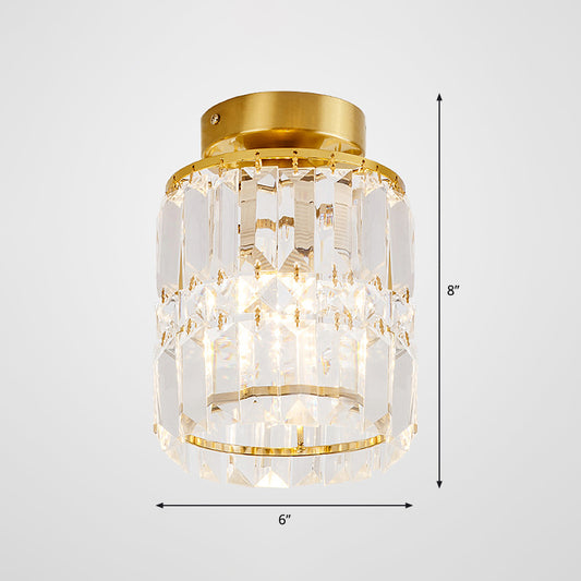 Clear Crystal Cylinder Ceiling Light Simple Style Single Brass Finish Semi Mount Lighting for Kitchen Clearhalo 'Ceiling Lights' 'Close To Ceiling Lights' 'Close to ceiling' 'Flush mount' Lighting' 2336196