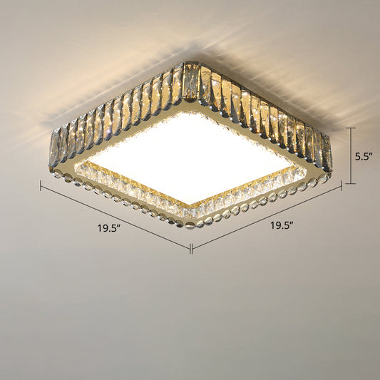 Geometrical Flush Mount Lighting Fixture Minimalistic Crystal Clear Ceiling Lamp for Bedroom Clear 19.5" Square Plate Clearhalo 'Ceiling Lights' 'Close To Ceiling Lights' 'Close to ceiling' 'Flush mount' Lighting' 2336201