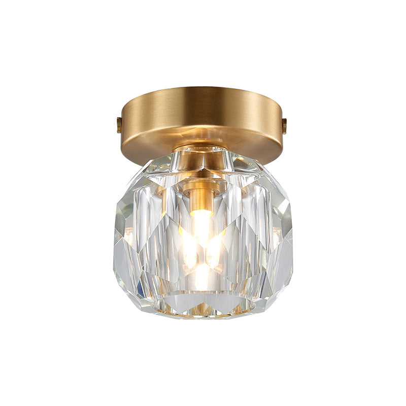 Mini Ball Semi Flush Ceiling Light Simple Faceted-Cut Crystal 1-Bulb Corridor Flush Light in Gold Clearhalo 'Ceiling Lights' 'Close To Ceiling Lights' 'Close to ceiling' 'Semi-flushmount' Lighting' 2336216