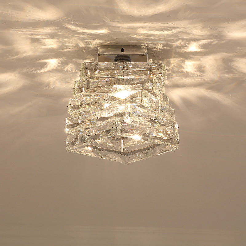 Spiral Square Hallway Ceiling Mount Lamp Clear Crystal 1-Light Modern Semi Mount Lighting Clear Clearhalo 'Ceiling Lights' 'Close To Ceiling Lights' 'Close to ceiling' 'Semi-flushmount' Lighting' 2336218