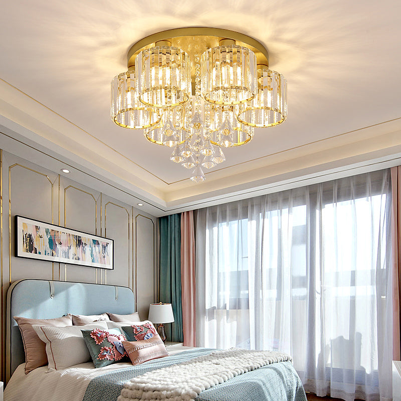 Living Room Flush Mount Lighting Modern Ceiling Light with Cylinder Crystal Shade Clearhalo 'Ceiling Lights' 'Close To Ceiling Lights' 'Close to ceiling' 'Flush mount' Lighting' 2336228