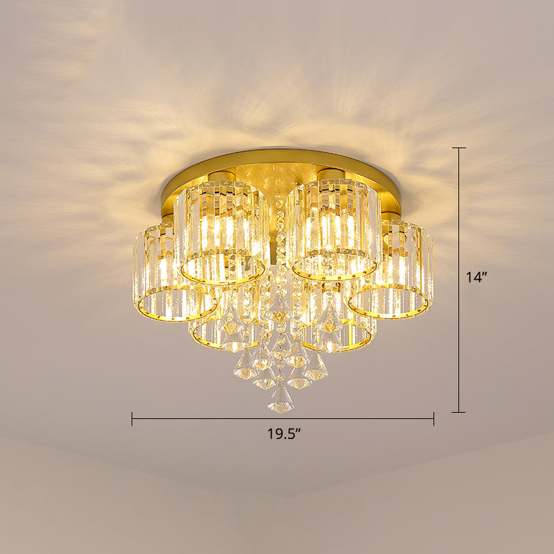 Living Room Flush Mount Lighting Modern Ceiling Light with Cylinder Crystal Shade 6 Gold Clearhalo 'Ceiling Lights' 'Close To Ceiling Lights' 'Close to ceiling' 'Flush mount' Lighting' 2336230