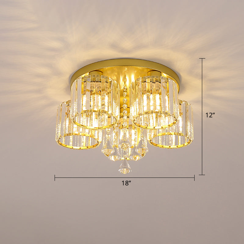Living Room Flush Mount Lighting Modern Ceiling Light with Cylinder Crystal Shade 5 Gold Clearhalo 'Ceiling Lights' 'Close To Ceiling Lights' 'Close to ceiling' 'Flush mount' Lighting' 2336232