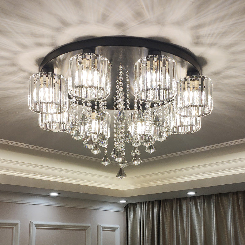 Living Room Flush Mount Lighting Modern Ceiling Light with Cylinder Crystal Shade Clearhalo 'Ceiling Lights' 'Close To Ceiling Lights' 'Close to ceiling' 'Flush mount' Lighting' 2336233