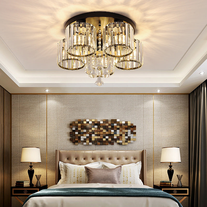 Living Room Flush Mount Lighting Modern Ceiling Light with Cylinder Crystal Shade Clearhalo 'Ceiling Lights' 'Close To Ceiling Lights' 'Close to ceiling' 'Flush mount' Lighting' 2336235
