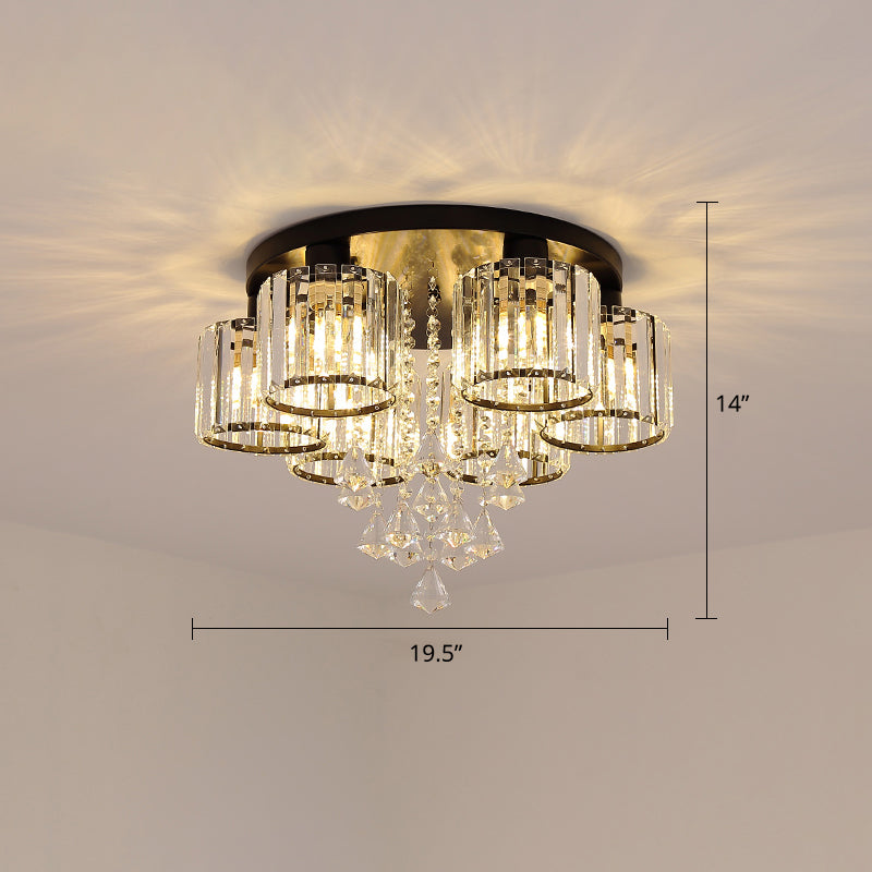 Living Room Flush Mount Lighting Modern Ceiling Light with Cylinder Crystal Shade 6 Black Clearhalo 'Ceiling Lights' 'Close To Ceiling Lights' 'Close to ceiling' 'Flush mount' Lighting' 2336238