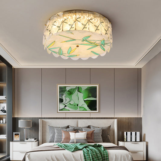 Hand-Paint Drum Shaped Flush Light Novelty Modern Crystal Bedroom LED Ceiling Fixture in Gold Clearhalo 'Ceiling Lights' 'Close To Ceiling Lights' 'Close to ceiling' 'Flush mount' Lighting' 2336246