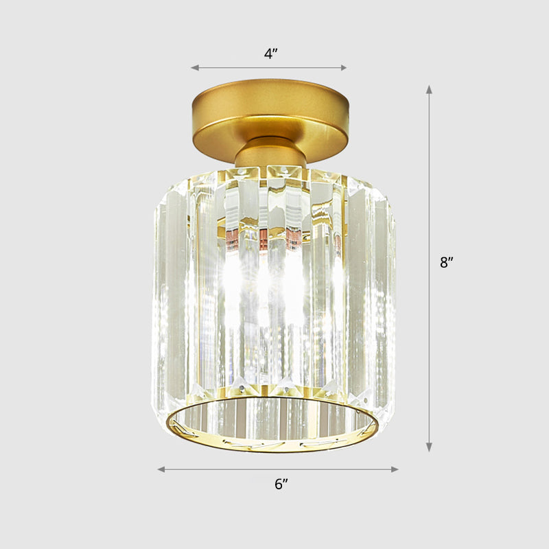 Clear Prismatic Crystal Geometric Ceiling Lamp Minimalist 1 Bulb Brass Finish Semi Flush Light for Aisle Clear Round Clearhalo 'Ceiling Lights' 'Close To Ceiling Lights' 'Close to ceiling' 'Semi-flushmount' Lighting' 2336279
