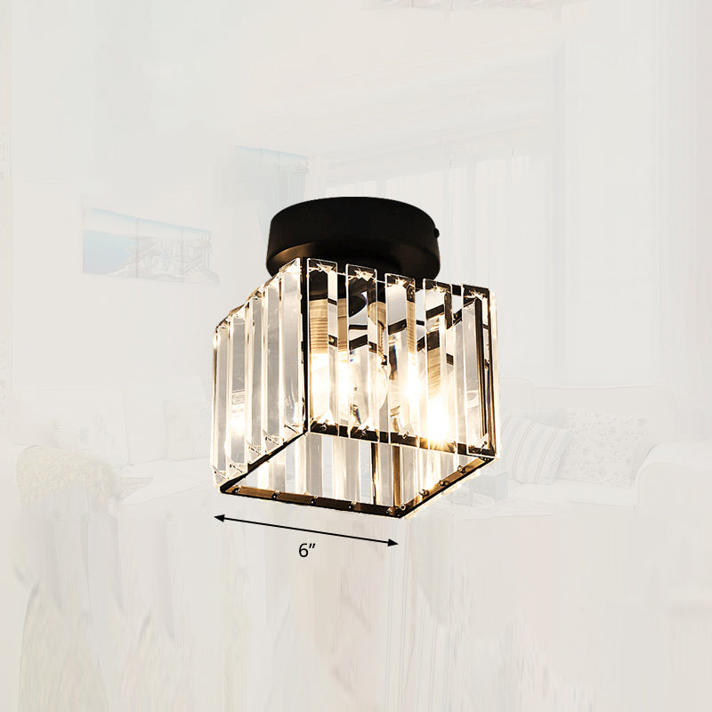 Small Ceiling Mounted Light Modern Crystal 1-Light Corridor Semi Flush Mount Lamp Black Square Plate Clearhalo 'Ceiling Lights' 'Close To Ceiling Lights' 'Close to ceiling' 'Semi-flushmount' Lighting' 2336289