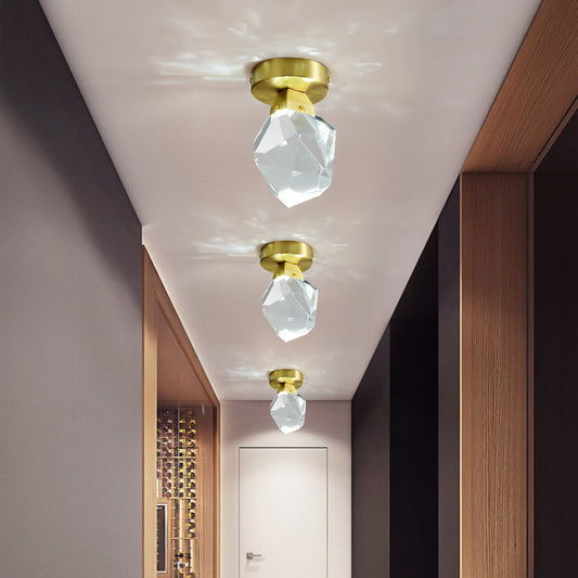 Gemstone Crystal Mini Ceiling Light Postmodern Brass Finish LED Semi Flush Mount Fixture Clearhalo 'Ceiling Lights' 'Close To Ceiling Lights' 'Close to ceiling' 'Semi-flushmount' Lighting' 2336294