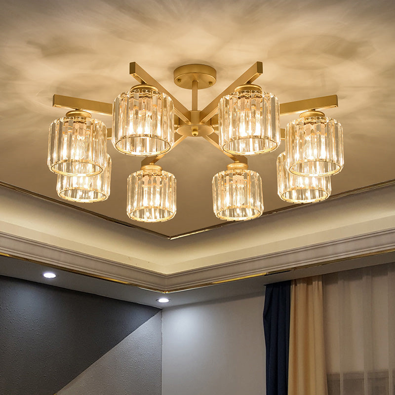 Cylindrical Semi Flush Chandelier Contemporary Crystal Prism Ceiling Light for Living Room Clearhalo 'Ceiling Lights' 'Close To Ceiling Lights' 'Close to ceiling' 'Semi-flushmount' Lighting' 2336308