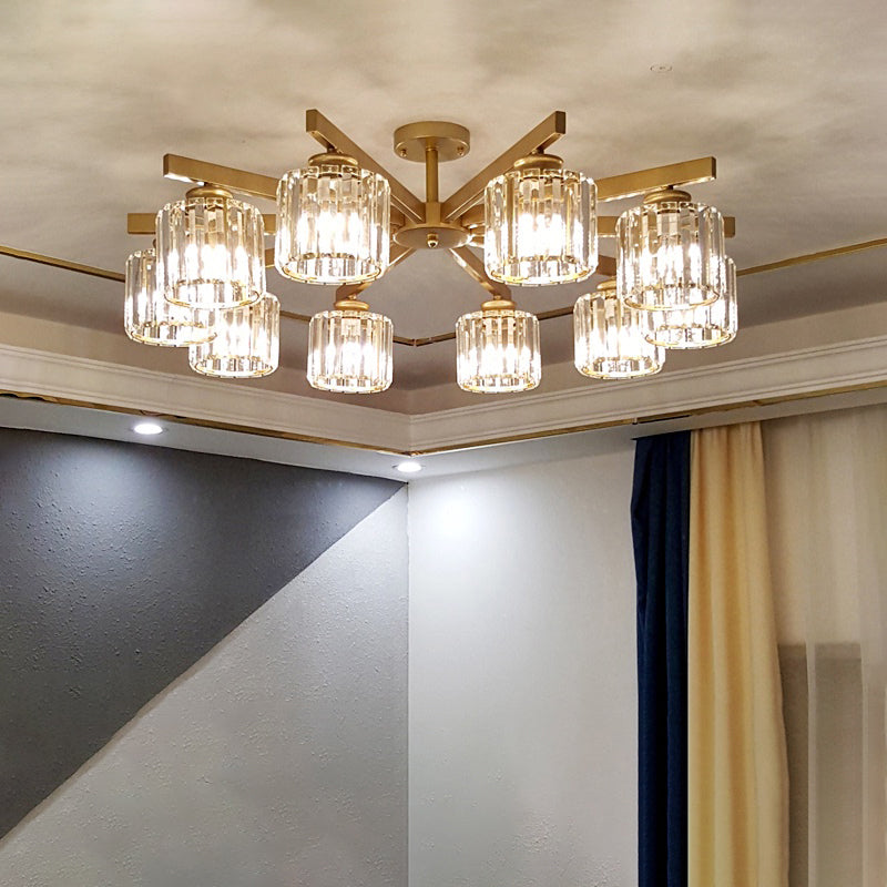Cylindrical Semi Flush Chandelier Contemporary Crystal Prism Ceiling Light for Living Room Clearhalo 'Ceiling Lights' 'Close To Ceiling Lights' 'Close to ceiling' 'Semi-flushmount' Lighting' 2336311