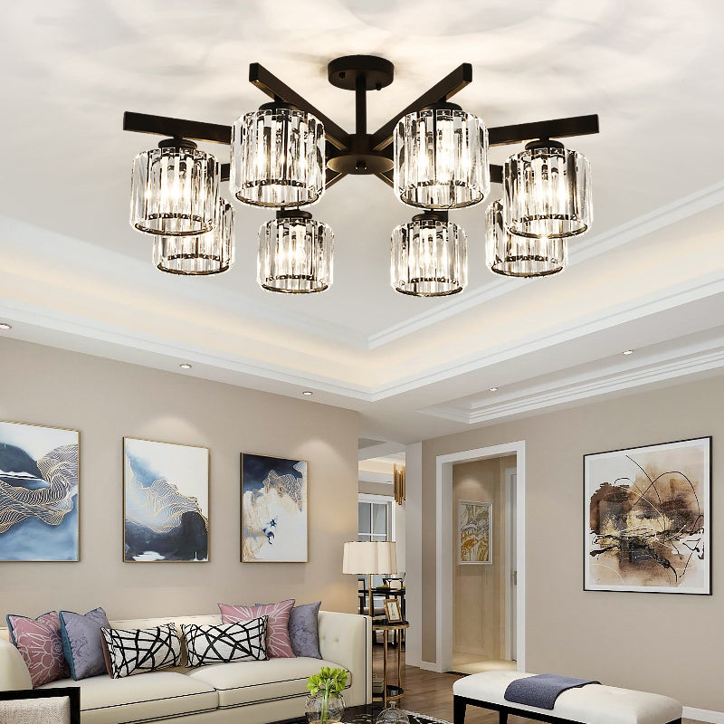 Cylindrical Semi Flush Chandelier Contemporary Crystal Prism Ceiling Light for Living Room Clearhalo 'Ceiling Lights' 'Close To Ceiling Lights' 'Close to ceiling' 'Semi-flushmount' Lighting' 2336313