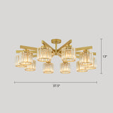 Cylindrical Semi Flush Chandelier Contemporary Crystal Prism Ceiling Light for Living Room 10 Gold Clearhalo 'Ceiling Lights' 'Close To Ceiling Lights' 'Close to ceiling' 'Semi-flushmount' Lighting' 2336314