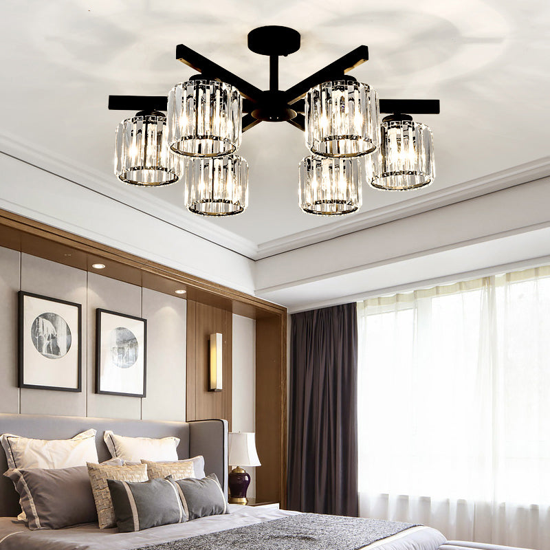 Cylindrical Semi Flush Chandelier Contemporary Crystal Prism Ceiling Light for Living Room Clearhalo 'Ceiling Lights' 'Close To Ceiling Lights' 'Close to ceiling' 'Semi-flushmount' Lighting' 2336315