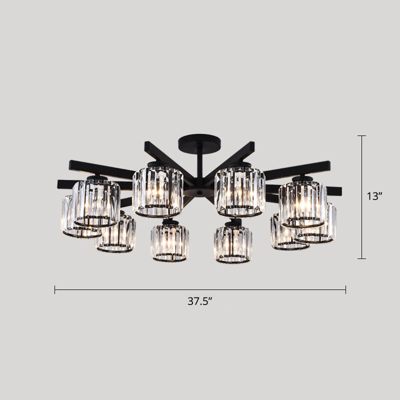 Cylindrical Semi Flush Chandelier Contemporary Crystal Prism Ceiling Light for Living Room 10 Black Clearhalo 'Ceiling Lights' 'Close To Ceiling Lights' 'Close to ceiling' 'Semi-flushmount' Lighting' 2336316