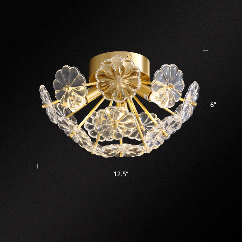 Crystal Flower Semi Mount Lighting Modern Stylish Gold Finish Flush Ceiling Light for Bedroom Gold 12.5" Clearhalo 'Ceiling Lights' 'Close To Ceiling Lights' 'Close to ceiling' 'Semi-flushmount' Lighting' 2336326