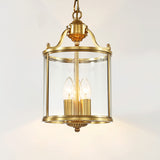 Cylinder Chandelier Lighting Minimalist Clear Glass Brass 3 Bulbs Hanging Ceiling Light, 8"/12" Wide Brass Clearhalo 'Ceiling Lights' 'Chandeliers' 'Glass shade' 'Glass' Lighting' 233635