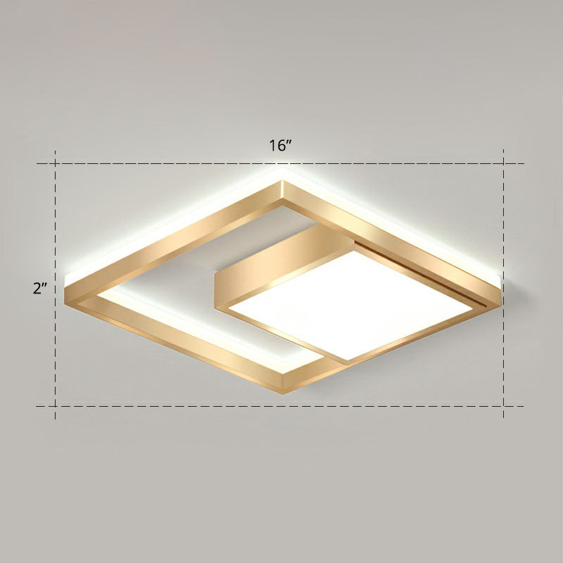 Modern Square LED Flush Light Fixture Acrylic Bedroom Ceiling Mounted Lamp in Gold Gold 16" White Clearhalo 'Ceiling Lights' 'Close To Ceiling Lights' 'Close to ceiling' 'Flush mount' Lighting' 2336362