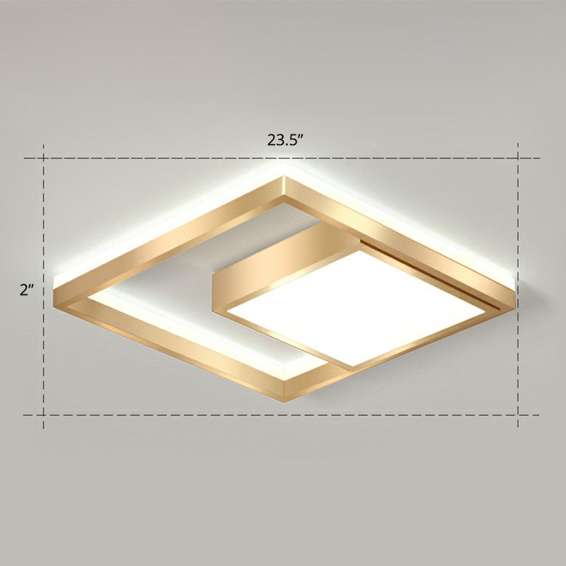 Modern Square LED Flush Light Fixture Acrylic Bedroom Ceiling Mounted Lamp in Gold Gold 23.5" White Clearhalo 'Ceiling Lights' 'Close To Ceiling Lights' 'Close to ceiling' 'Flush mount' Lighting' 2336363