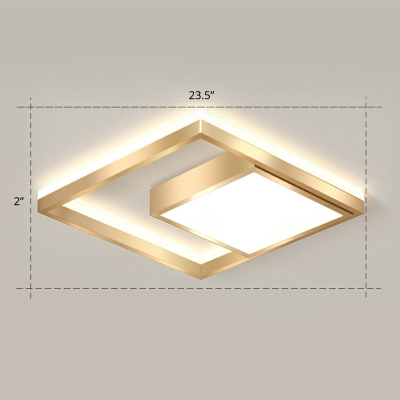Modern Square LED Flush Light Fixture Acrylic Bedroom Ceiling Mounted Lamp in Gold Gold 23.5" Remote Control Stepless Dimming Clearhalo 'Ceiling Lights' 'Close To Ceiling Lights' 'Close to ceiling' 'Flush mount' Lighting' 2336367