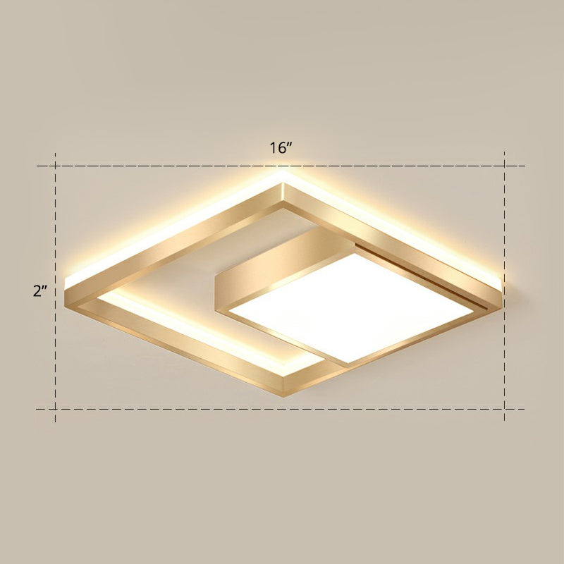 Modern Square LED Flush Light Fixture Acrylic Bedroom Ceiling Mounted Lamp in Gold Gold 16" Warm Clearhalo 'Ceiling Lights' 'Close To Ceiling Lights' 'Close to ceiling' 'Flush mount' Lighting' 2336369