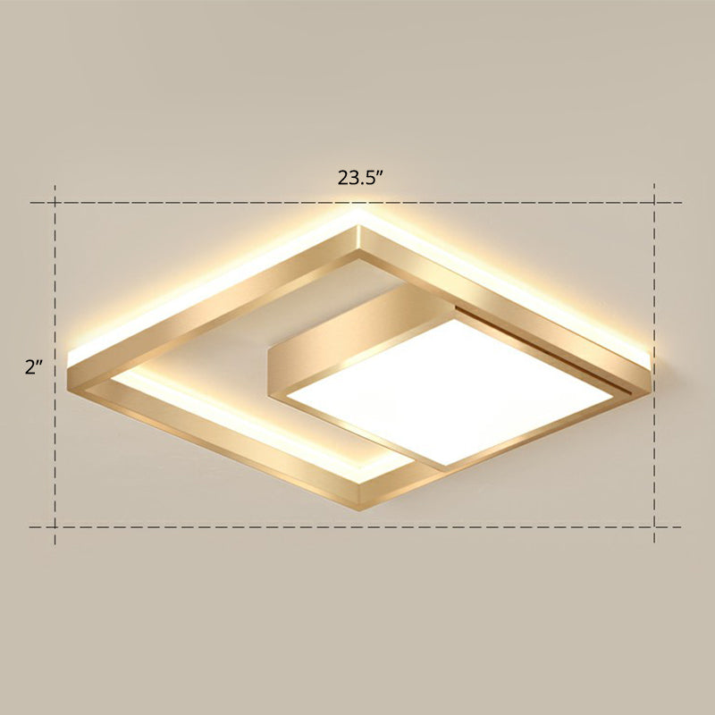 Modern Square LED Flush Light Fixture Acrylic Bedroom Ceiling Mounted Lamp in Gold Gold 23.5" Warm Clearhalo 'Ceiling Lights' 'Close To Ceiling Lights' 'Close to ceiling' 'Flush mount' Lighting' 2336371