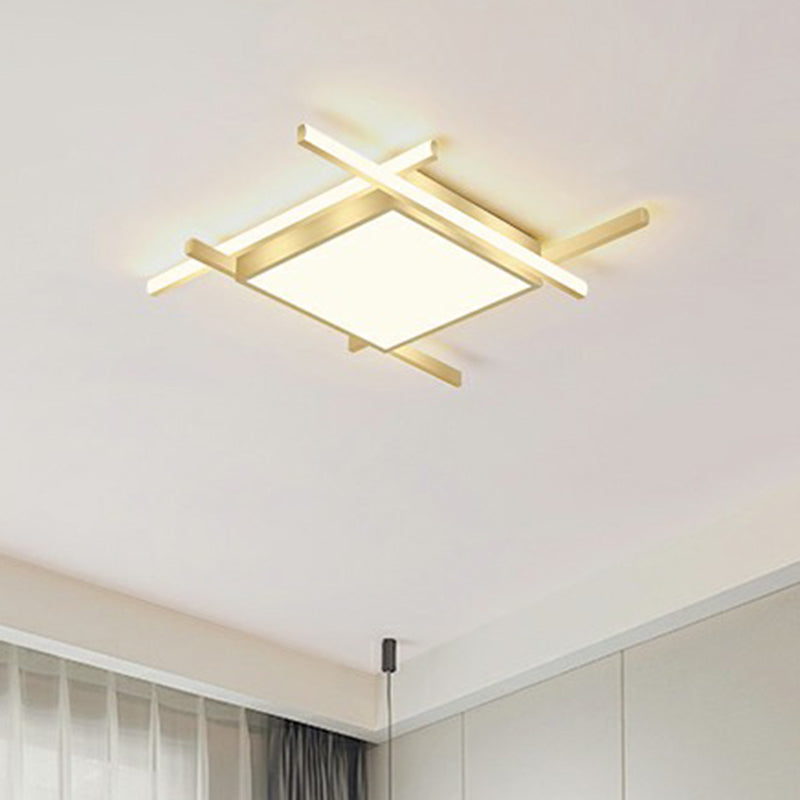 Minimalism Square Flush Mount Ceiling Fixture Metal Bedroom Flushmount Light in Gold Clearhalo 'Ceiling Lights' 'Close To Ceiling Lights' 'Close to ceiling' 'Flush mount' Lighting' 2336372