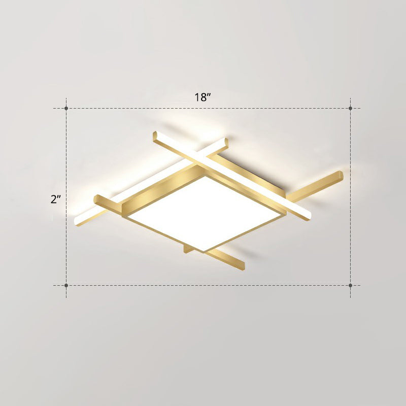 Minimalism Square Flush Mount Ceiling Fixture Metal Bedroom Flushmount Light in Gold Gold 18" White Clearhalo 'Ceiling Lights' 'Close To Ceiling Lights' 'Close to ceiling' 'Flush mount' Lighting' 2336373
