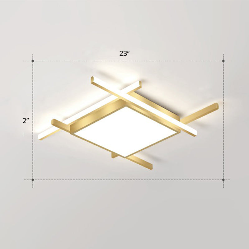Minimalism Square Flush Mount Ceiling Fixture Metal Bedroom Flushmount Light in Gold Gold 23" White Clearhalo 'Ceiling Lights' 'Close To Ceiling Lights' 'Close to ceiling' 'Flush mount' Lighting' 2336374