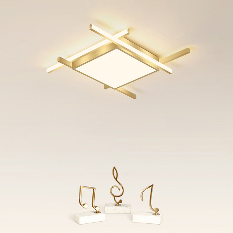 Minimalism Square Flush Mount Ceiling Fixture Metal Bedroom Flushmount Light in Gold Clearhalo 'Ceiling Lights' 'Close To Ceiling Lights' 'Close to ceiling' 'Flush mount' Lighting' 2336375