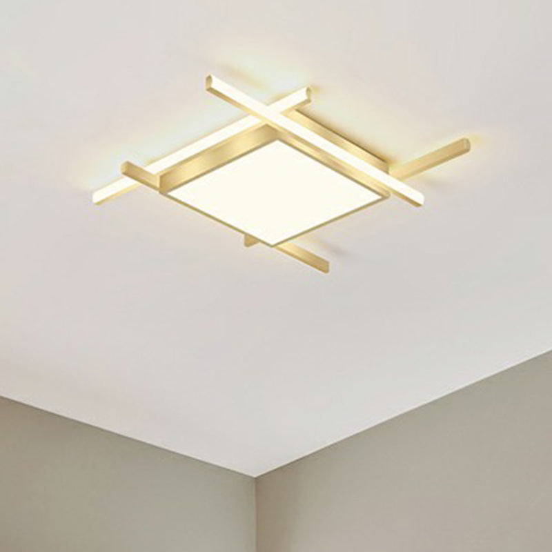 Minimalism Square Flush Mount Ceiling Fixture Metal Bedroom Flushmount Light in Gold Clearhalo 'Ceiling Lights' 'Close To Ceiling Lights' 'Close to ceiling' 'Flush mount' Lighting' 2336377