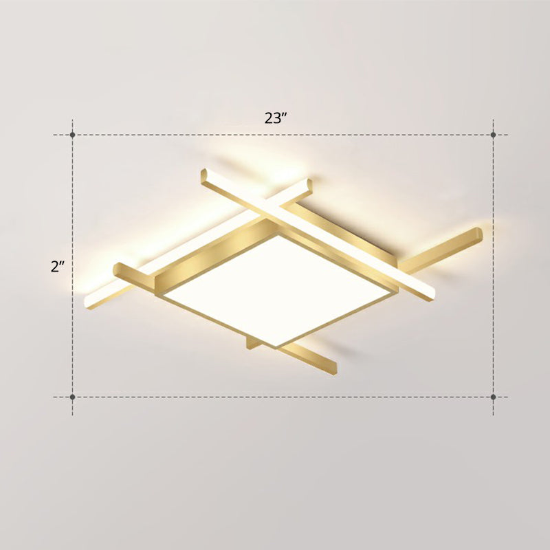 Minimalism Square Flush Mount Ceiling Fixture Metal Bedroom Flushmount Light in Gold Gold 23" Remote Control Stepless Dimming Clearhalo 'Ceiling Lights' 'Close To Ceiling Lights' 'Close to ceiling' 'Flush mount' Lighting' 2336378