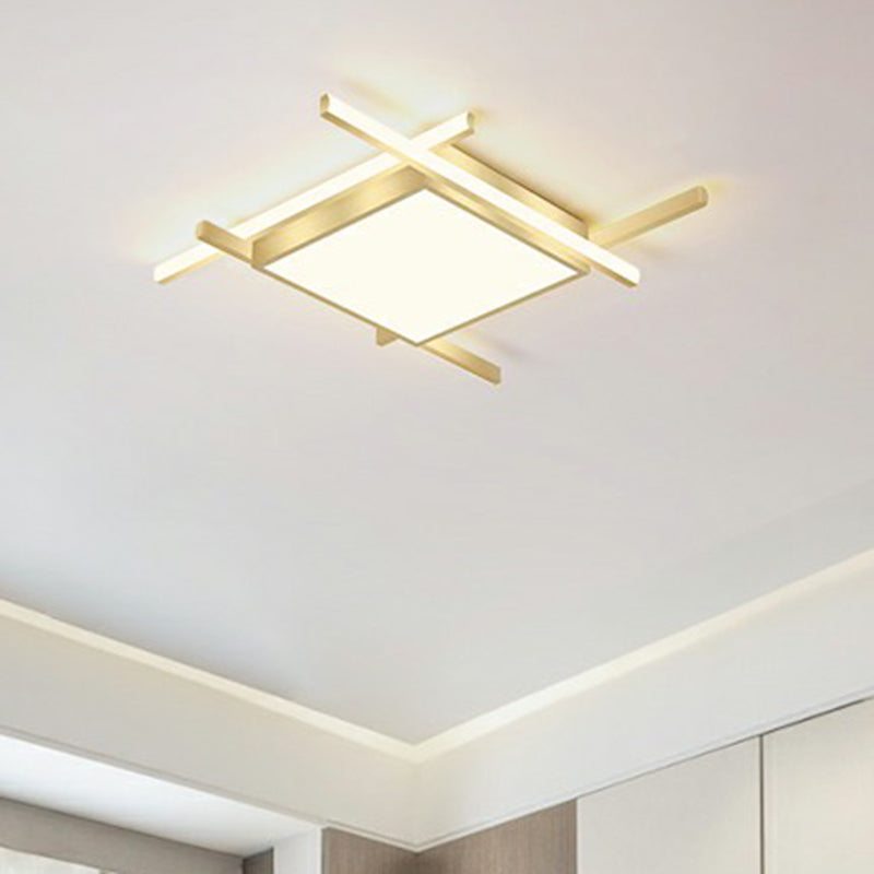 Minimalism Square Flush Mount Ceiling Fixture Metal Bedroom Flushmount Light in Gold Clearhalo 'Ceiling Lights' 'Close To Ceiling Lights' 'Close to ceiling' 'Flush mount' Lighting' 2336379