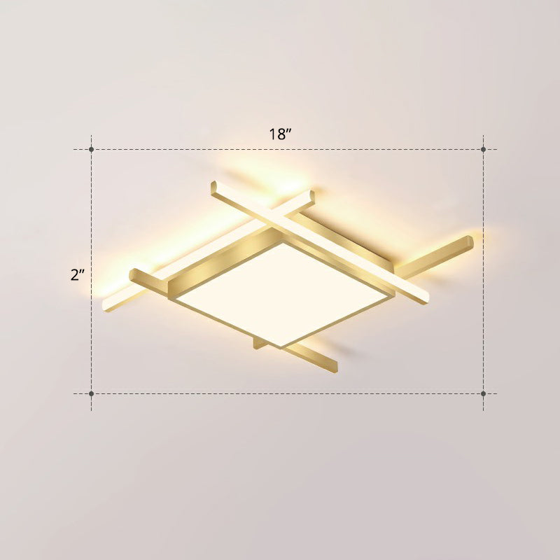 Minimalism Square Flush Mount Ceiling Fixture Metal Bedroom Flushmount Light in Gold Gold 18" Warm Clearhalo 'Ceiling Lights' 'Close To Ceiling Lights' 'Close to ceiling' 'Flush mount' Lighting' 2336380