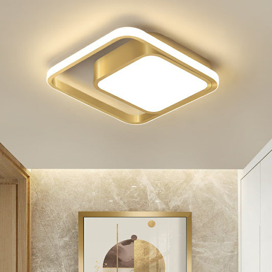 Square Hallway Flush Mounted Lamp Acrylic Minimalist LED Ceiling Light Fixture in Gold Clearhalo 'Ceiling Lights' 'Close To Ceiling Lights' 'Close to ceiling' 'Flush mount' Lighting' 2336383